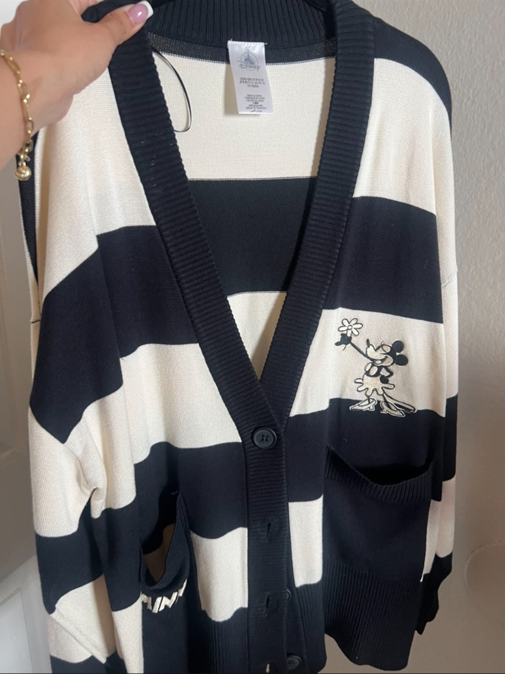 Black & Cream Striped Cardigan with Character Patch